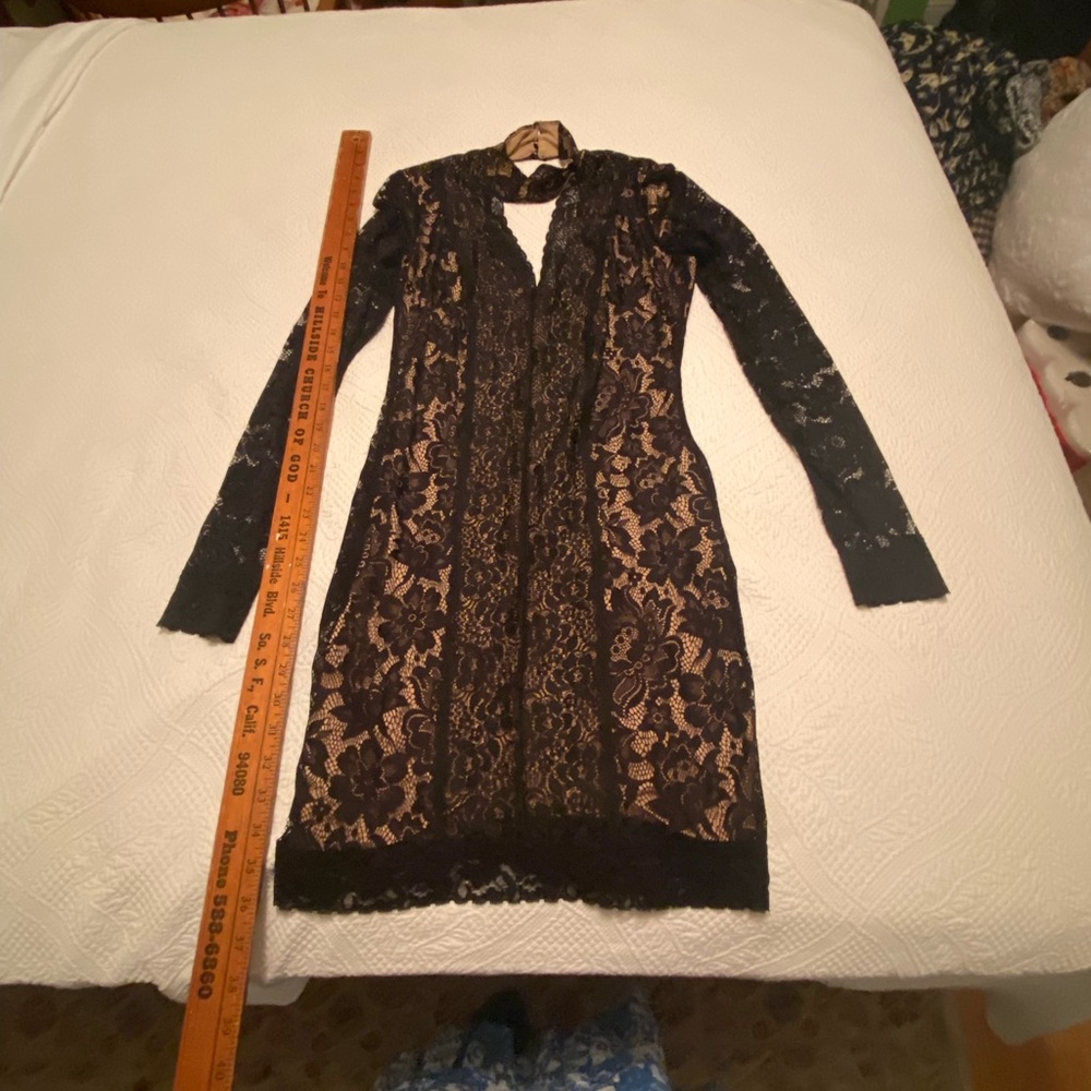 bebe Black lace and cream lined Long Sleeve Dress